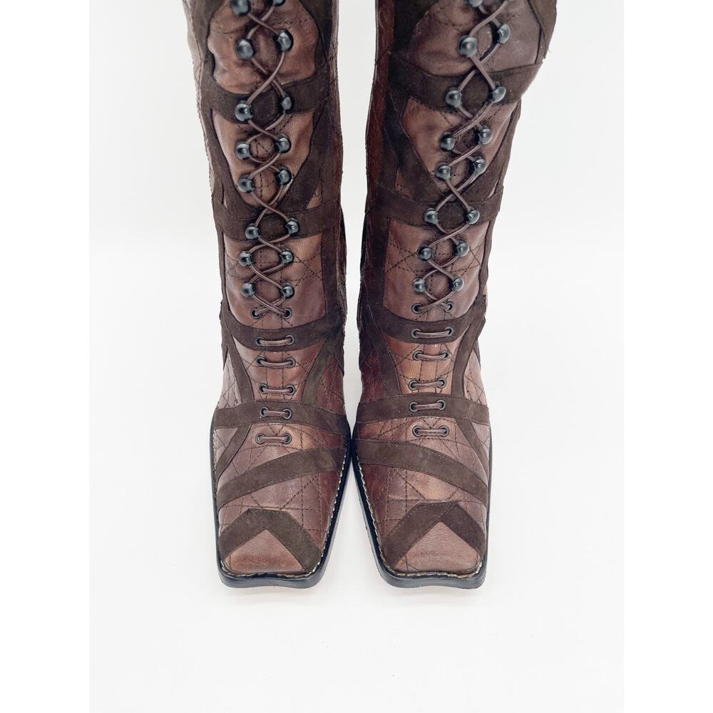 Dior Vintage y2k Galliano Era Brown Cannage Louis XVI OTK Lace Up Boots EU 39 - Picture 6 of 13
